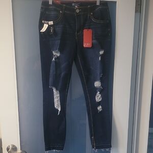 DKNY Women's Ripped Dark Blue Skinny Jeans